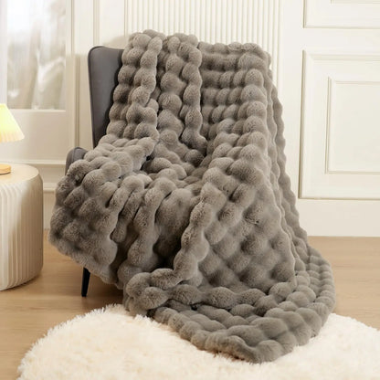 Macinso Luxury Oversized Plush Rabbit Faux Fur Throw Blanket - Super Comfort, Warm and Fluffy for Couch, Chair, Bed, and Living Room - Brown