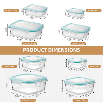 8-Pack BPA-Free Glass Food Storage Containers with Airtight Lids for Meal Prep, Suitable for Microwave, Oven, Freezer, and Dishwasher Use