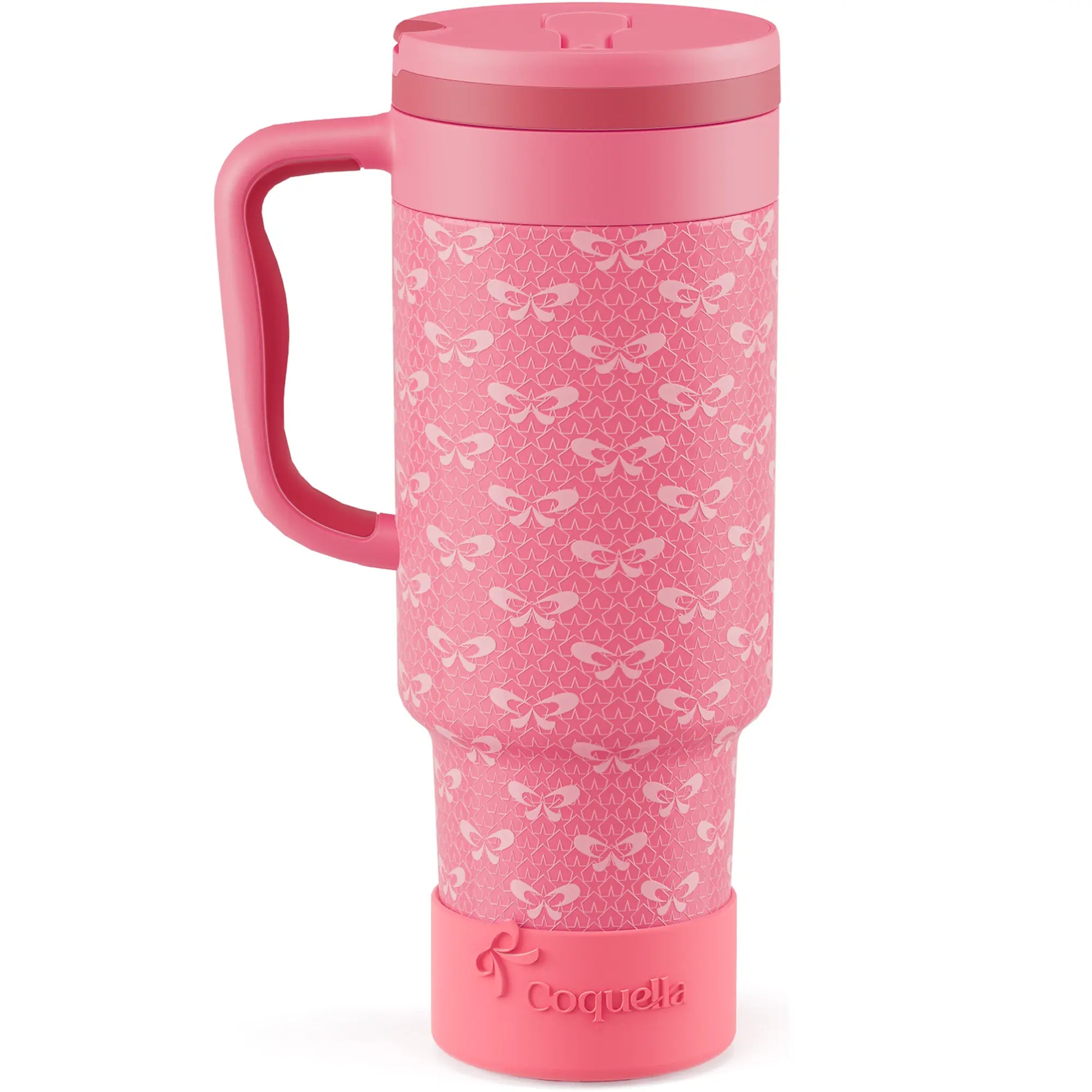 Coquella 40 oz Stainless Steel Insulated Tumbler with Handle and Push-Button Straw Lid, BPA-Free Travel Cup for Gym and Office, Leakproof Design with Silicone Boot, Pink (Rose Quartz)