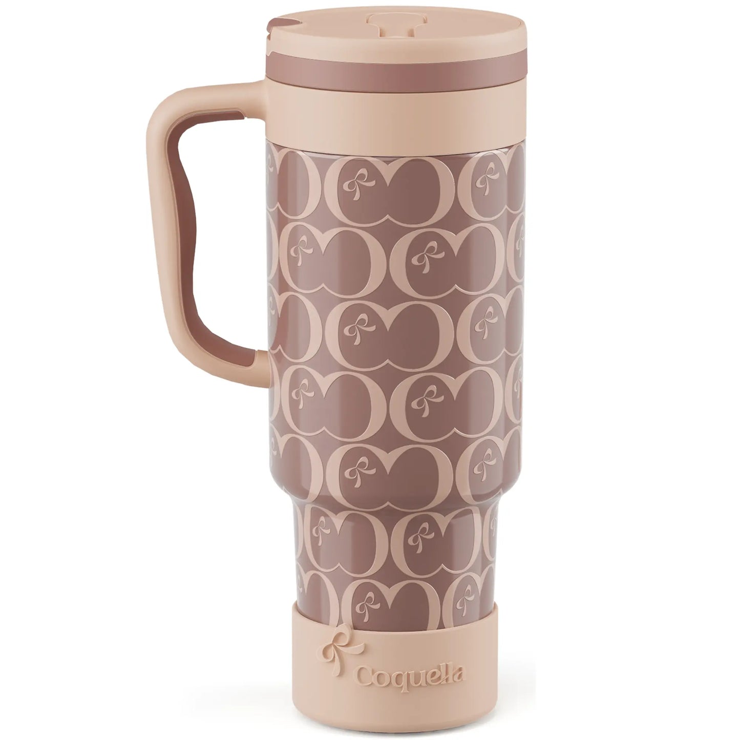 Coquella 40 oz Stainless Steel Insulated Tumbler with Handle and Push-Button Straw Lid, BPA-Free Travel Cup for Gym and Office, Leakproof Design with Silicone Boot, Pink (Rose Quartz)