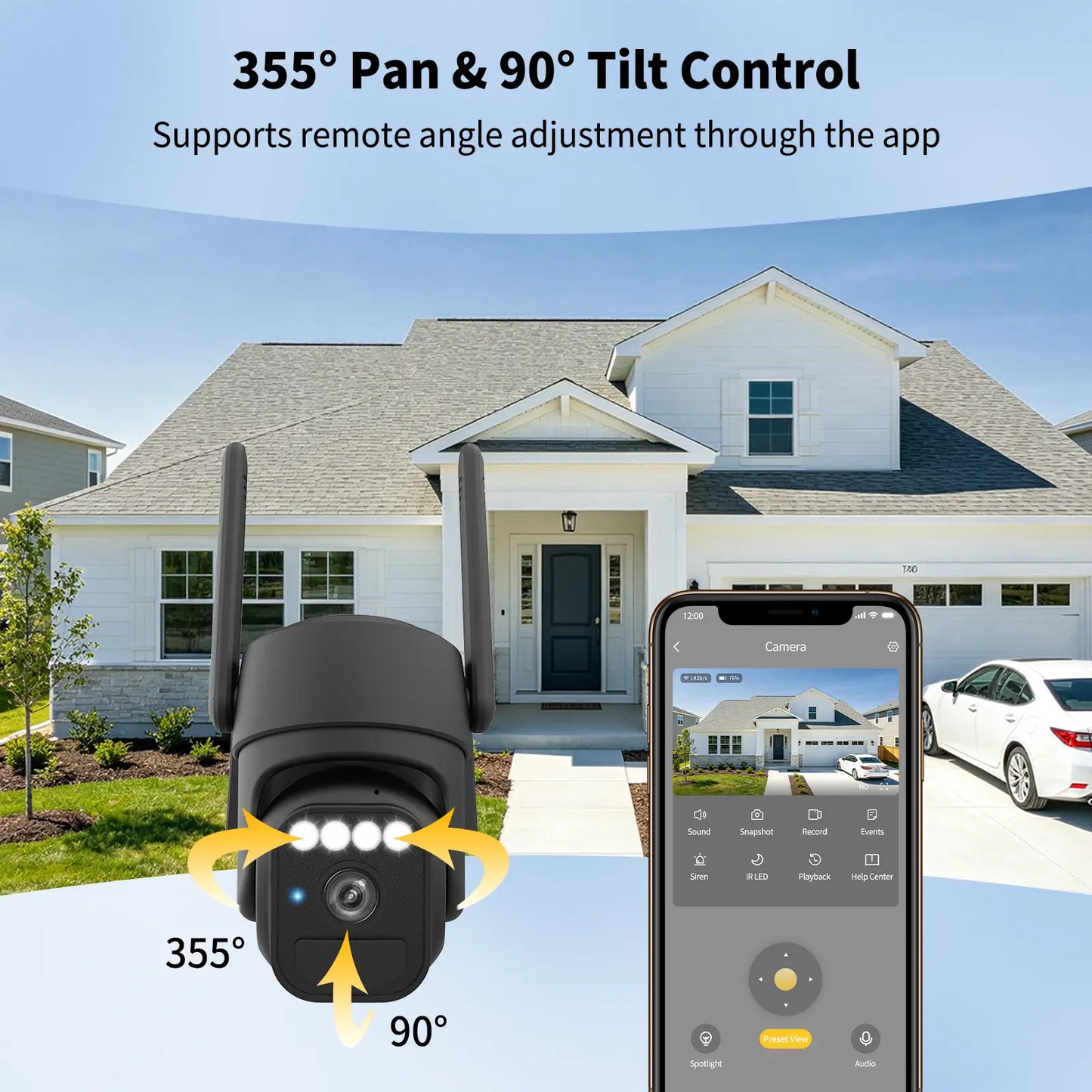 Outdoor Wireless Wi-Fi Solar Camera Set (2 Packs) with Night Vision, IP65 Weatherproof Rating, Motion Detection, Pan & Tilt Control, and Two-Way Audio
