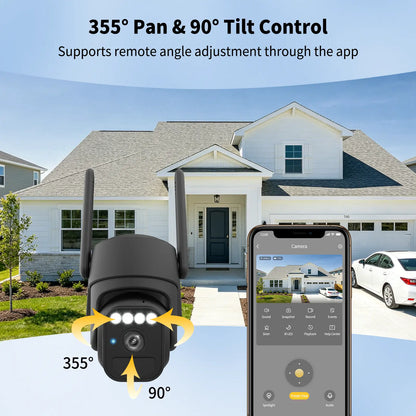 Outdoor Wireless Wi-Fi Solar Camera Set (2 Packs) with Night Vision, IP65 Weatherproof Rating, Motion Detection, Pan & Tilt Control, and Two-Way Audio