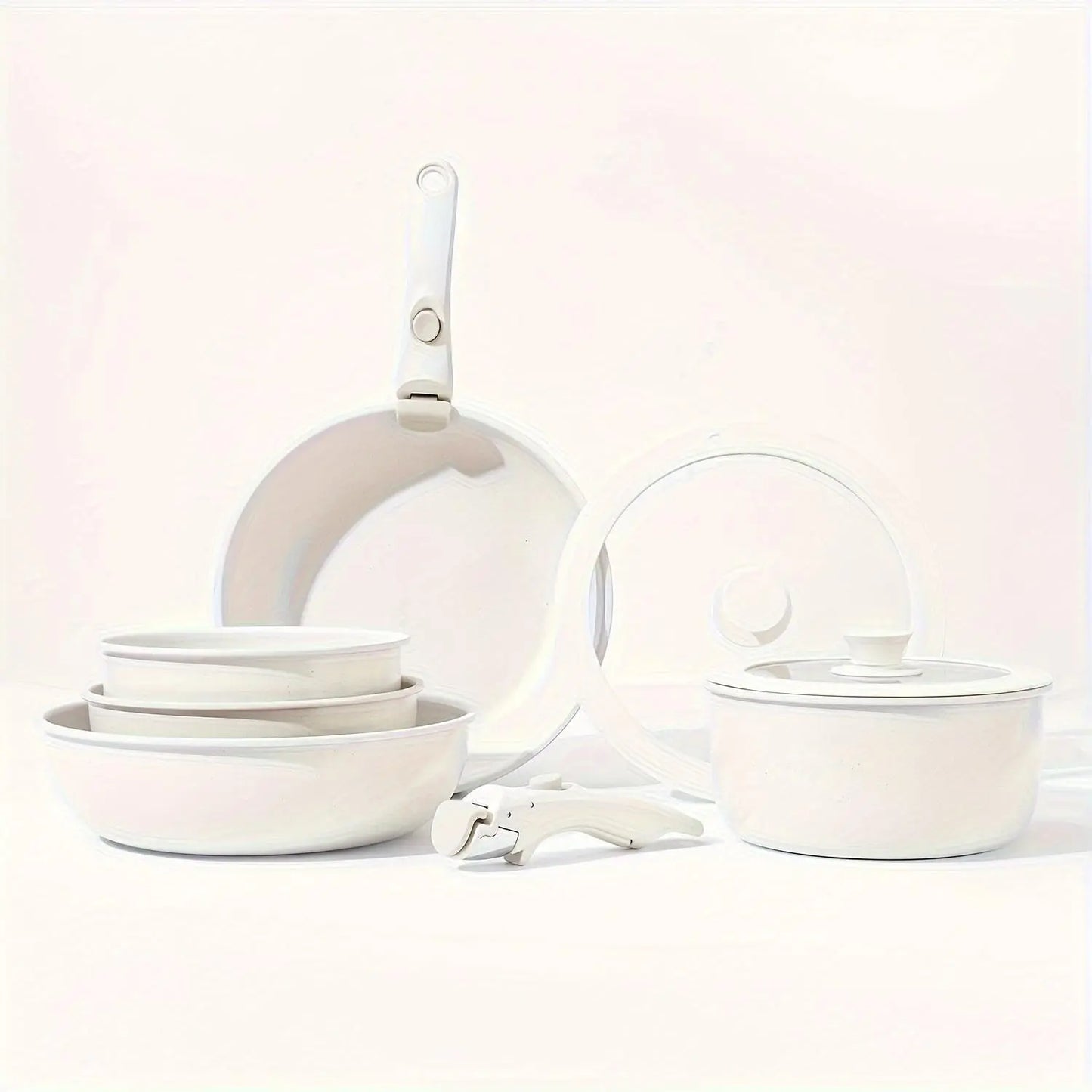 Portable Detachable Handle Aluminum Alloy Cookware Set with Lid and Frying Pan, Complete Kitchen Cooking Pots and Pans Collection