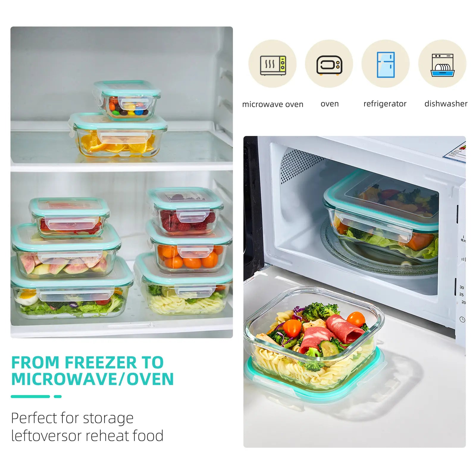 8-Pack BPA-Free Glass Food Storage Containers with Airtight Lids for Meal Prep, Suitable for Microwave, Oven, Freezer, and Dishwasher Use