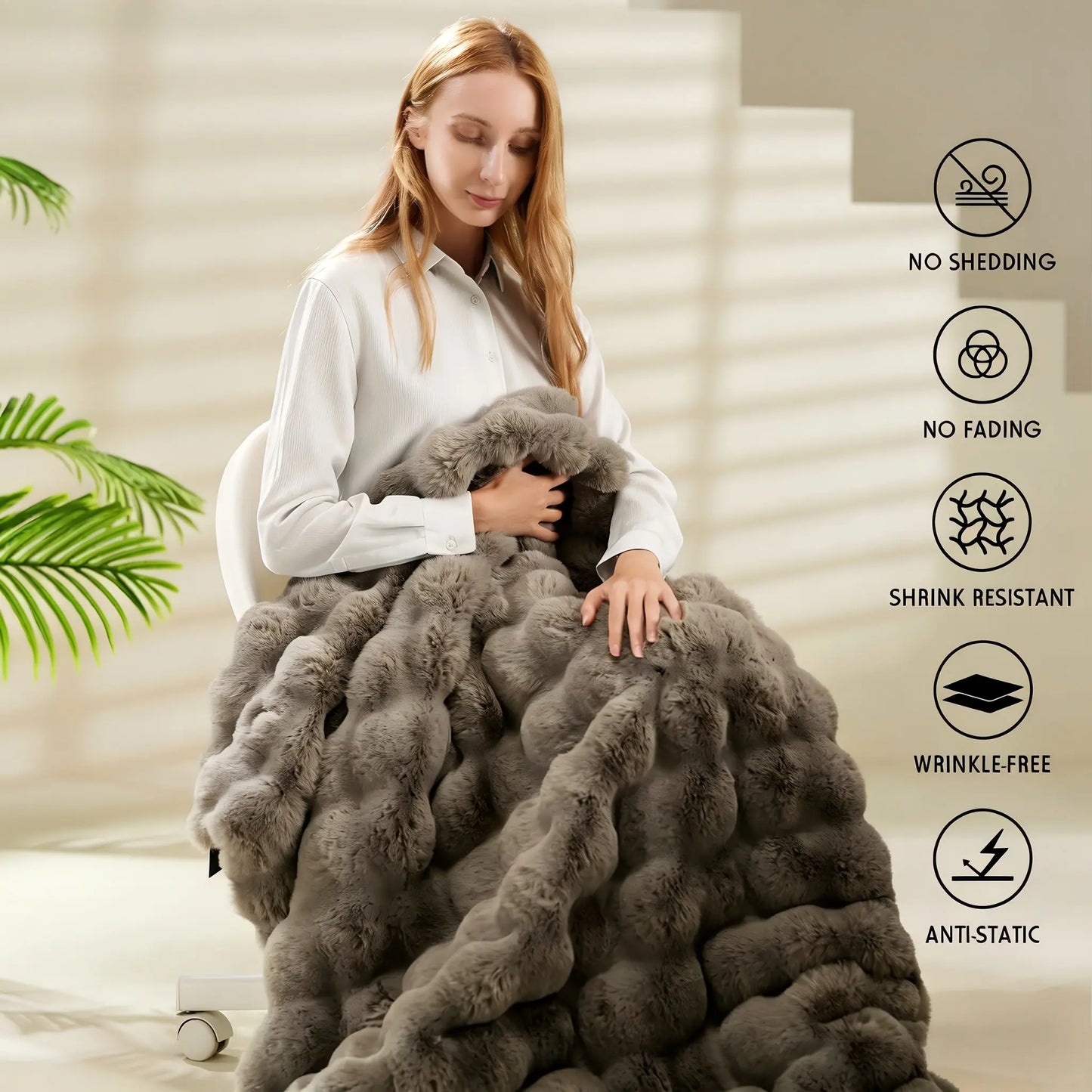 Macinso Luxury Oversized Plush Rabbit Faux Fur Throw Blanket - Super Comfort, Warm and Fluffy for Couch, Chair, Bed, and Living Room - Brown