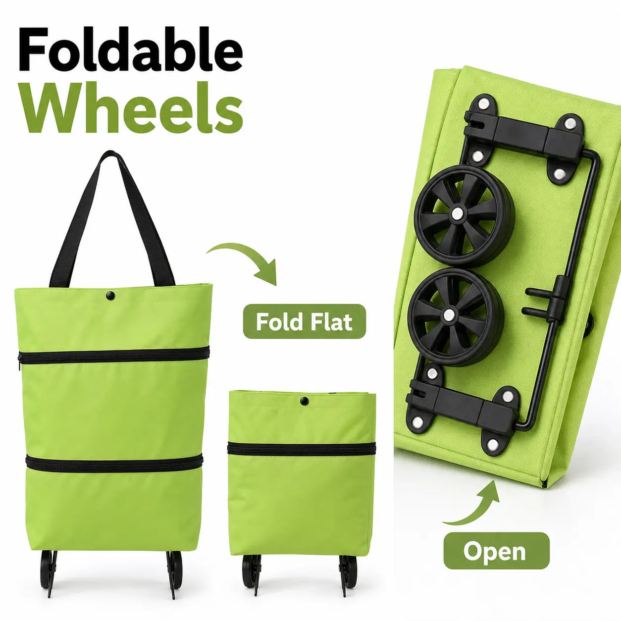 Foldable Rolling Shopping Cart with Wheels, Reusable Grocery Tote, Lightweight Oxford Cloth Bag with Handles for Groceries, Laundry, Travel, and Errands