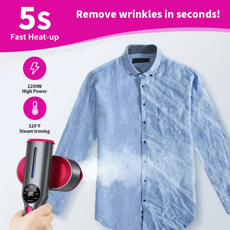 Dr. Flash Portable Garment Steamer with LED Display, 7 Heat Settings, Fast 5-Second Heating, 90° Swivel Handle - Ideal for Travel and Gifting