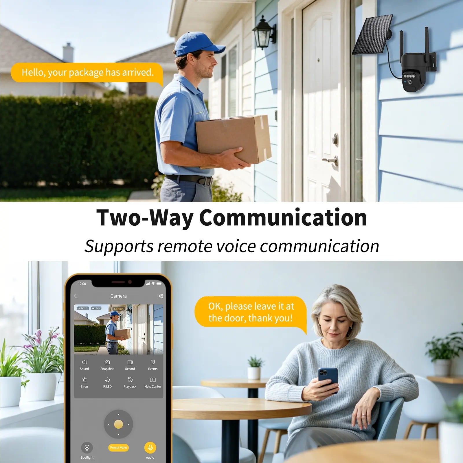 Outdoor Wireless Wi-Fi Solar Camera Set (2 Packs) with Night Vision, IP65 Weatherproof Rating, Motion Detection, Pan & Tilt Control, and Two-Way Audio