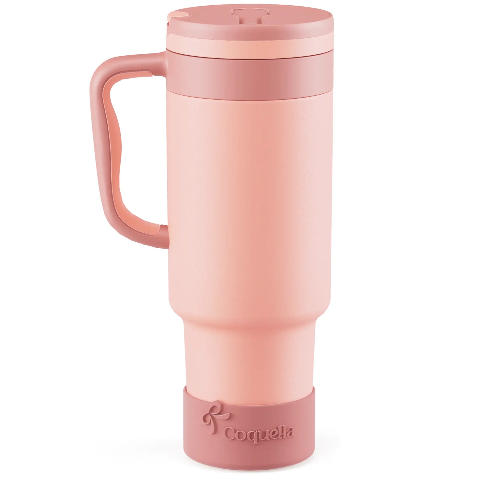 Coquella 40 oz Stainless Steel Insulated Tumbler with Handle and Push-Button Straw Lid, BPA-Free Travel Cup for Gym and Office, Leakproof Design with Silicone Boot, Pink (Rose Quartz)