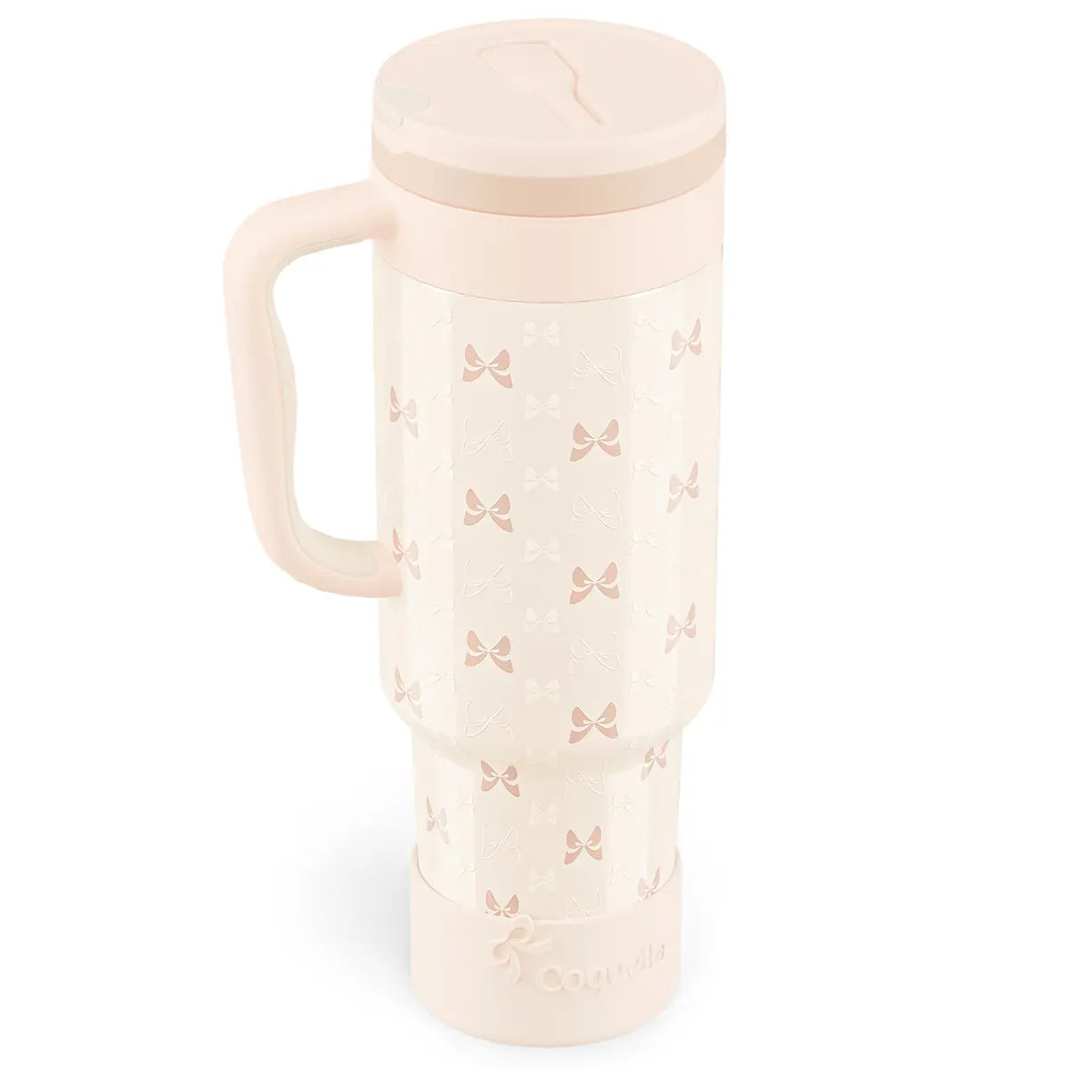 Coquella 40 oz Stainless Steel Insulated Tumbler with Handle and Push-Button Straw Lid, BPA-Free Travel Cup for Gym and Office, Leakproof Design with Silicone Boot, Pink (Rose Quartz)