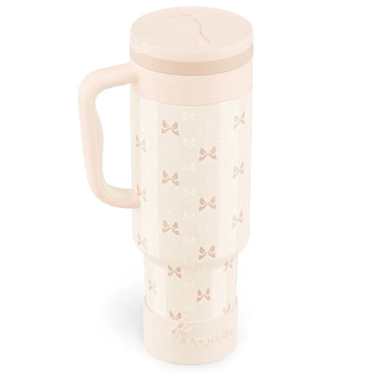 Coquella 40 oz Stainless Steel Insulated Tumbler with Handle and Push-Button Straw Lid, BPA-Free Travel Cup for Gym and Office, Leakproof Design with Silicone Boot, Pink (Rose Quartz)