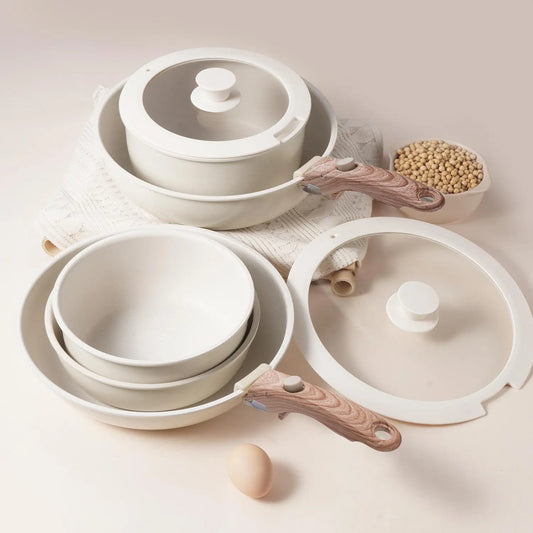 Portable Detachable Handle Aluminum Alloy Cookware Set with Lid and Frying Pan, Complete Kitchen Cooking Pots and Pans Collection