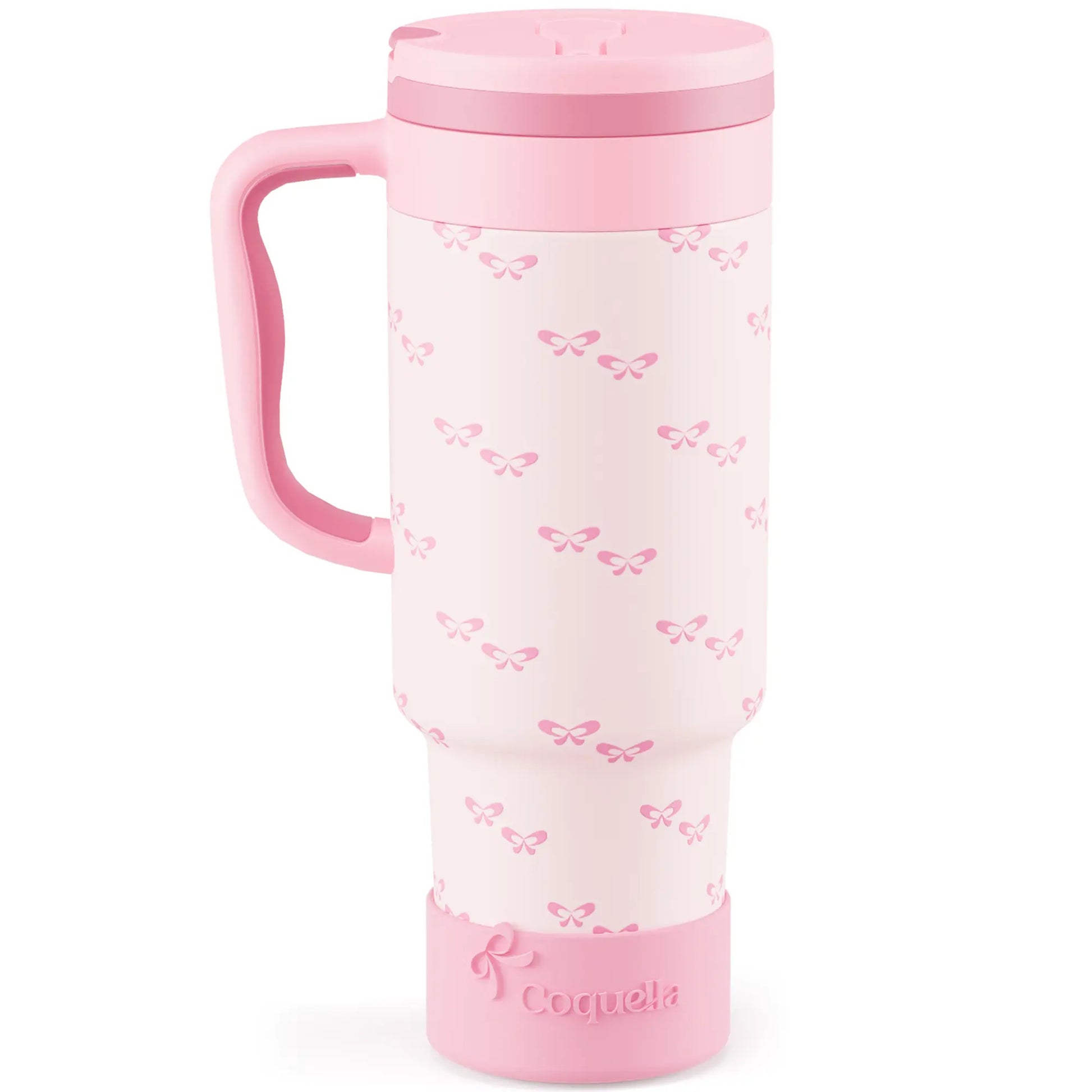 Coquella 40 oz Stainless Steel Insulated Tumbler with Handle and Push-Button Straw Lid, BPA-Free Travel Cup for Gym and Office, Leakproof Design with Silicone Boot, Pink (Rose Quartz)