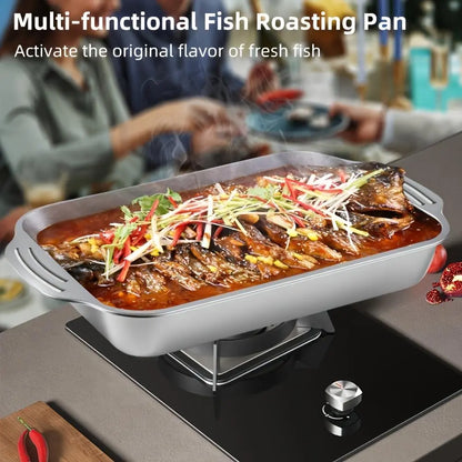 Set of 2 Extra Large Non-Stick Stainless Steel Baking Pans with Lids - 16" x 10" x 3" Rectangular Oven Trays for Desserts, Bread, and Seafood - Ideal for Grilling and Buffet Serving - Oven Safe and Spacious Design - Perfect Mother's Day Gift