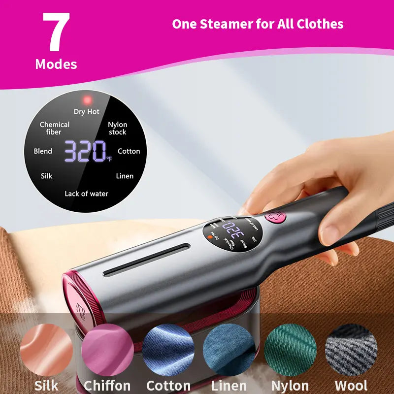 Dr. Flash Portable Garment Steamer with LED Display, 7 Heat Settings, Fast 5-Second Heating, 90° Swivel Handle - Ideal for Travel and Gifting