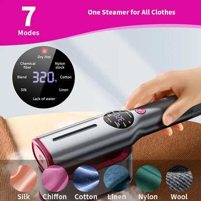 Dr. Flash Portable Garment Steamer with LED Display, 7 Heat Settings, Fast 5-Second Heating, 90° Swivel Handle - Ideal for Travel and Gifting