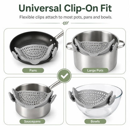 Silicone Clip-On Colander and Strainer for Pots, Pans, and Bowls - Ideal Kitchen Tool for Draining Pasta and Vegetables