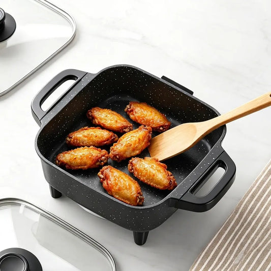 Multifunctional Square Electric Griddle with Nonstick Coating and 5-Level Adjustable Temperature Control for Stir-Frying, Deep-Frying, and Simmering - Easy-to-Clean Kitchen Appliance