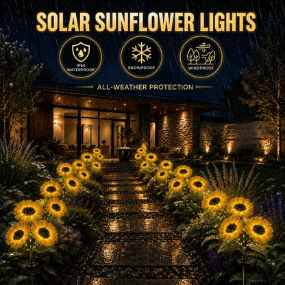2-Pack Solar LED Sunflower Garden Lights with Realistic Floral Design, Soft Night Glow, IP65 Waterproof, Energy-Efficient All-Weather Outdoor Lamps for Yards and Patios