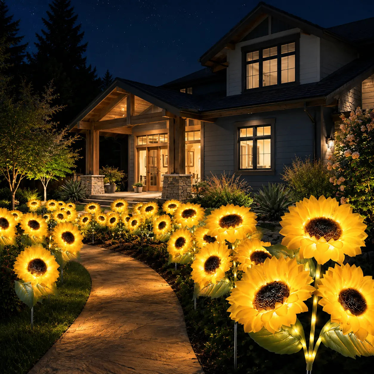 2-Pack Solar LED Sunflower Garden Lights with Realistic Floral Design, Soft Night Glow, IP65 Waterproof, Energy-Efficient All-Weather Outdoor Lamps for Yards and Patios