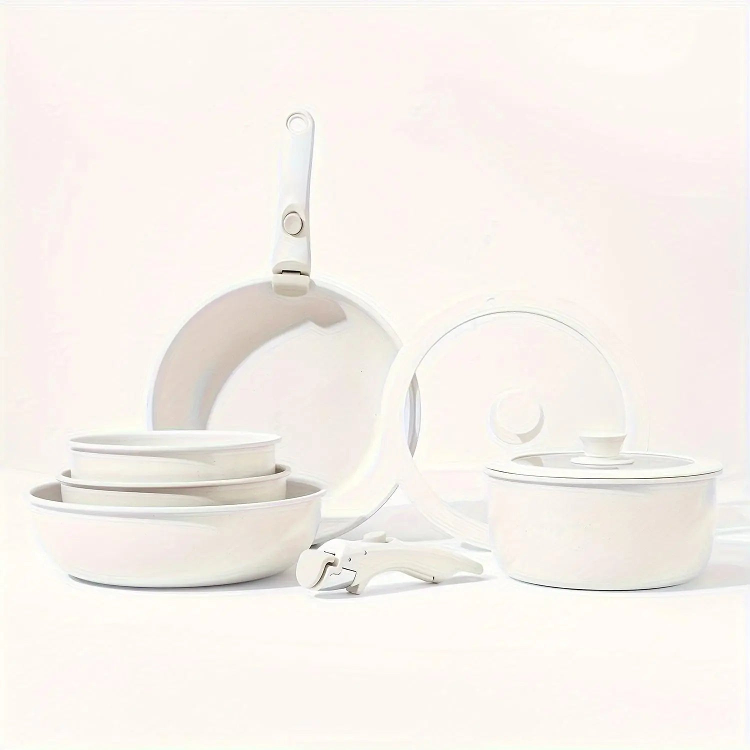 Portable Detachable Handle Aluminum Alloy Cookware Set with Lid and Frying Pan, Complete Kitchen Cooking Pots and Pans Collection