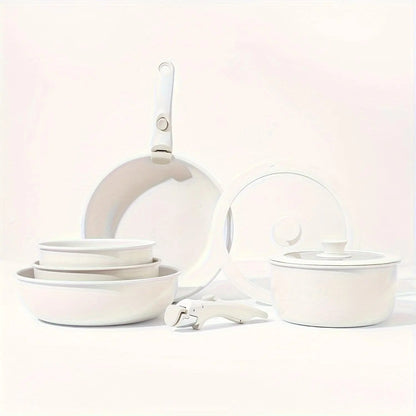 Portable Detachable Handle Aluminum Alloy Cookware Set with Lid and Frying Pan, Complete Kitchen Cooking Pots and Pans Collection