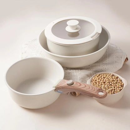 Portable Detachable Handle Aluminum Alloy Cookware Set with Lid and Frying Pan, Complete Kitchen Cooking Pots and Pans Collection