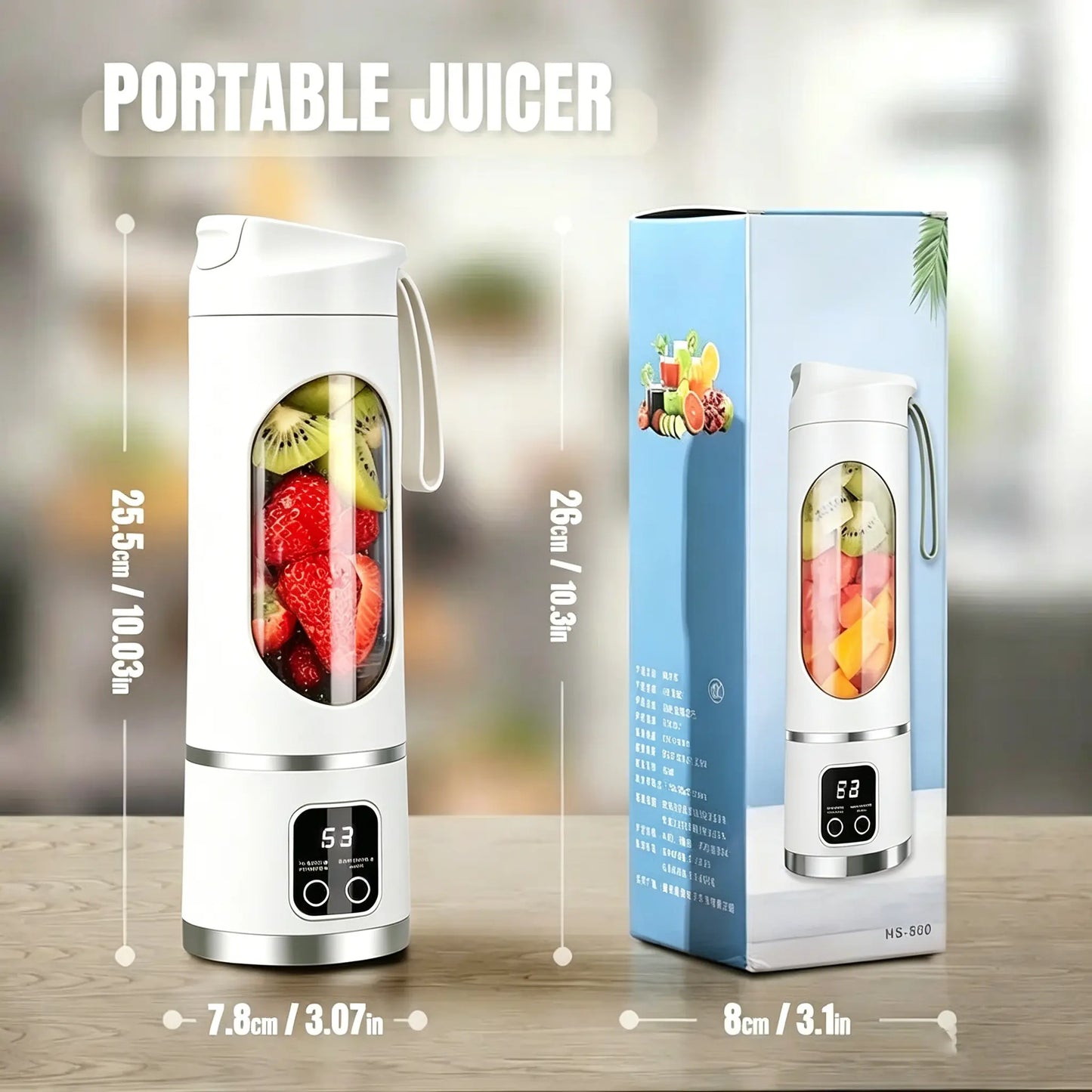 Portable 15.22 Oz USB Rechargeable Personal Blender with LED Display - Durable ABS Material, Ideal for Smoothies and Juices, Essential for Home Kitchen