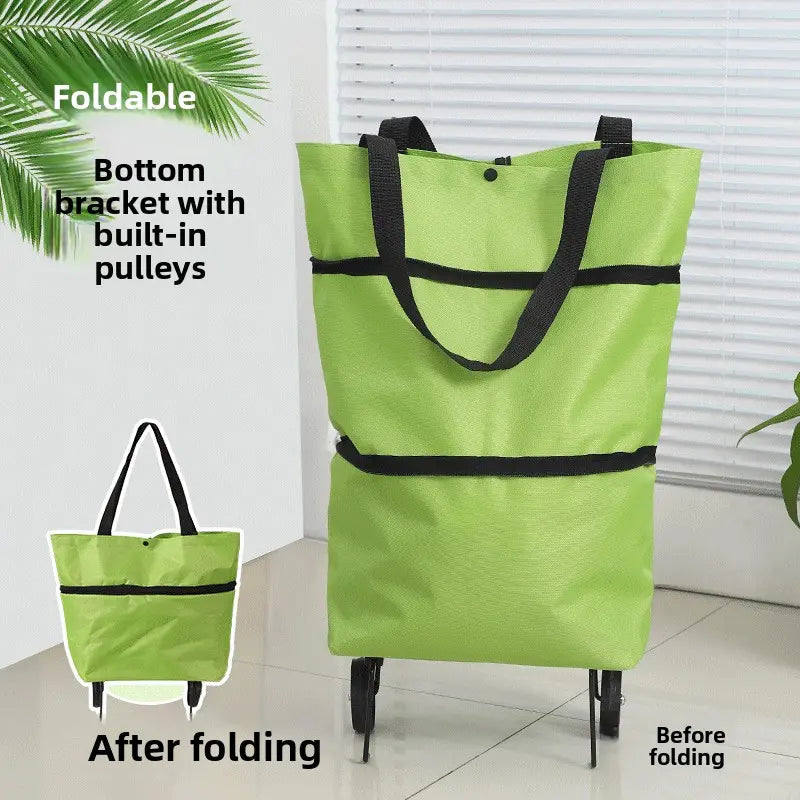 Foldable Rolling Shopping Cart with Wheels, Reusable Grocery Tote, Lightweight Oxford Cloth Bag with Handles for Groceries, Laundry, Travel, and Errands