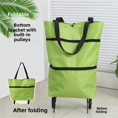 Foldable Rolling Shopping Cart with Wheels, Reusable Grocery Tote, Lightweight Oxford Cloth Bag with Handles for Groceries, Laundry, Travel, and Errands