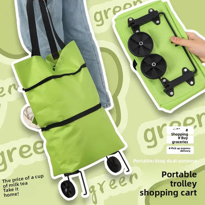 Foldable Rolling Shopping Cart with Wheels, Reusable Grocery Tote, Lightweight Oxford Cloth Bag with Handles for Groceries, Laundry, Travel, and Errands