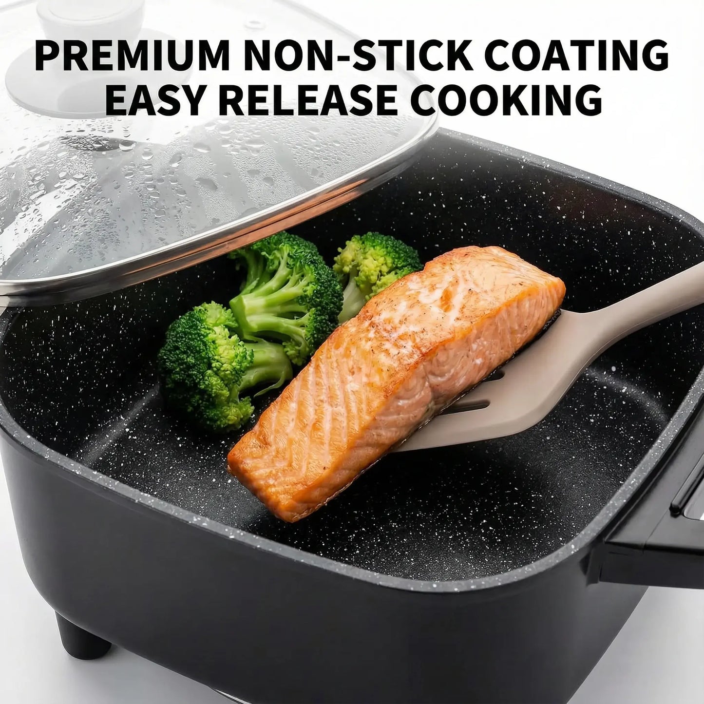 Multifunctional Square Electric Griddle with Nonstick Coating and 5-Level Adjustable Temperature Control for Stir-Frying, Deep-Frying, and Simmering - Easy-to-Clean Kitchen Appliance