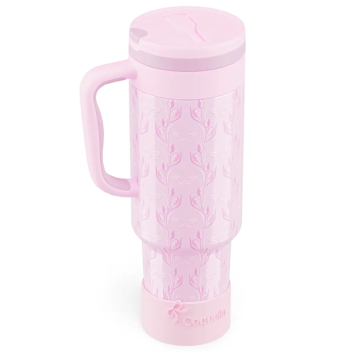 Coquella 40 oz Stainless Steel Insulated Tumbler with Handle and Push-Button Straw Lid, BPA-Free Travel Cup for Gym and Office, Leakproof Design with Silicone Boot, Pink (Rose Quartz)