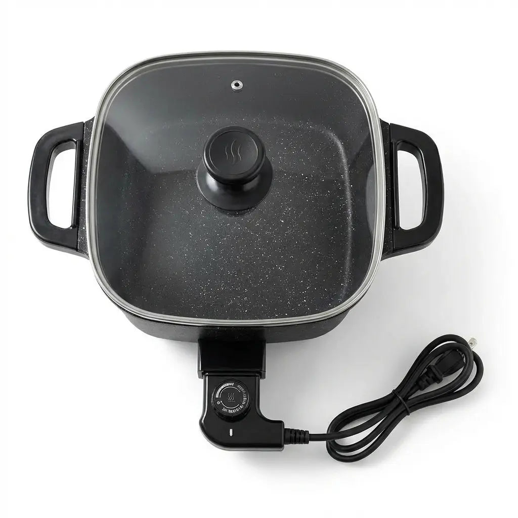 Multifunctional Square Electric Griddle with Nonstick Coating and 5-Level Adjustable Temperature Control for Stir-Frying, Deep-Frying, and Simmering - Easy-to-Clean Kitchen Appliance