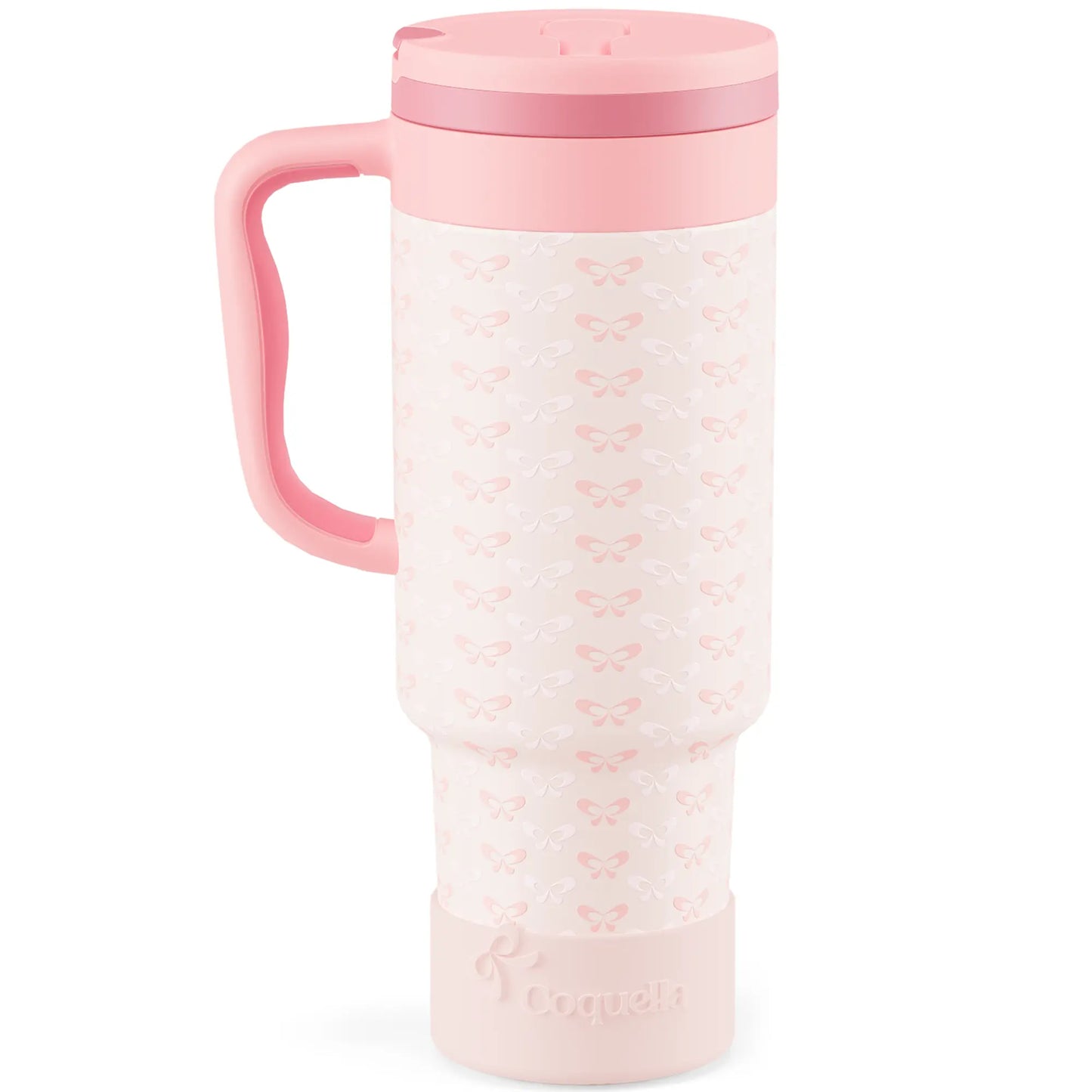 Coquella 40 oz Stainless Steel Insulated Tumbler with Handle and Push-Button Straw Lid, BPA-Free Travel Cup for Gym and Office, Leakproof Design with Silicone Boot, Pink (Rose Quartz)
