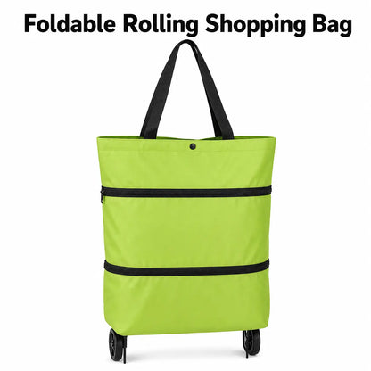 Foldable Rolling Shopping Cart with Wheels, Reusable Grocery Tote, Lightweight Oxford Cloth Bag with Handles for Groceries, Laundry, Travel, and Errands