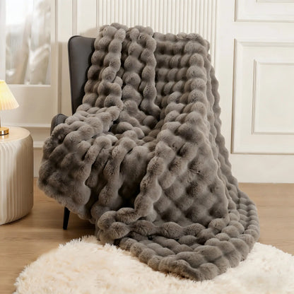 Macinso Luxury Oversized Plush Rabbit Faux Fur Throw Blanket - Super Comfort, Warm and Fluffy for Couch, Chair, Bed, and Living Room - Brown