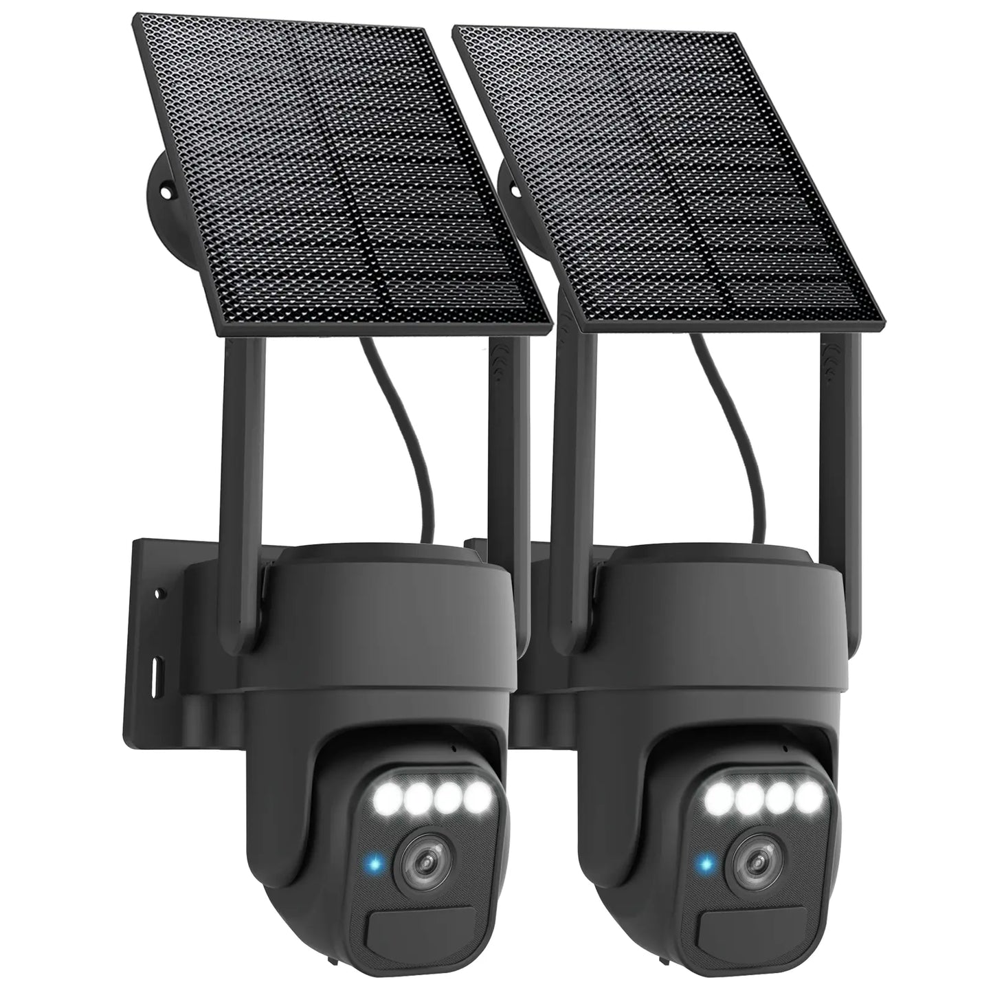 Outdoor Wireless Wi-Fi Solar Camera Set (2 Packs) with Night Vision, IP65 Weatherproof Rating, Motion Detection, Pan & Tilt Control, and Two-Way Audio