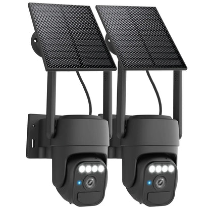 Outdoor Wireless Wi-Fi Solar Camera Set (2 Packs) with Night Vision, IP65 Weatherproof Rating, Motion Detection, Pan & Tilt Control, and Two-Way Audio