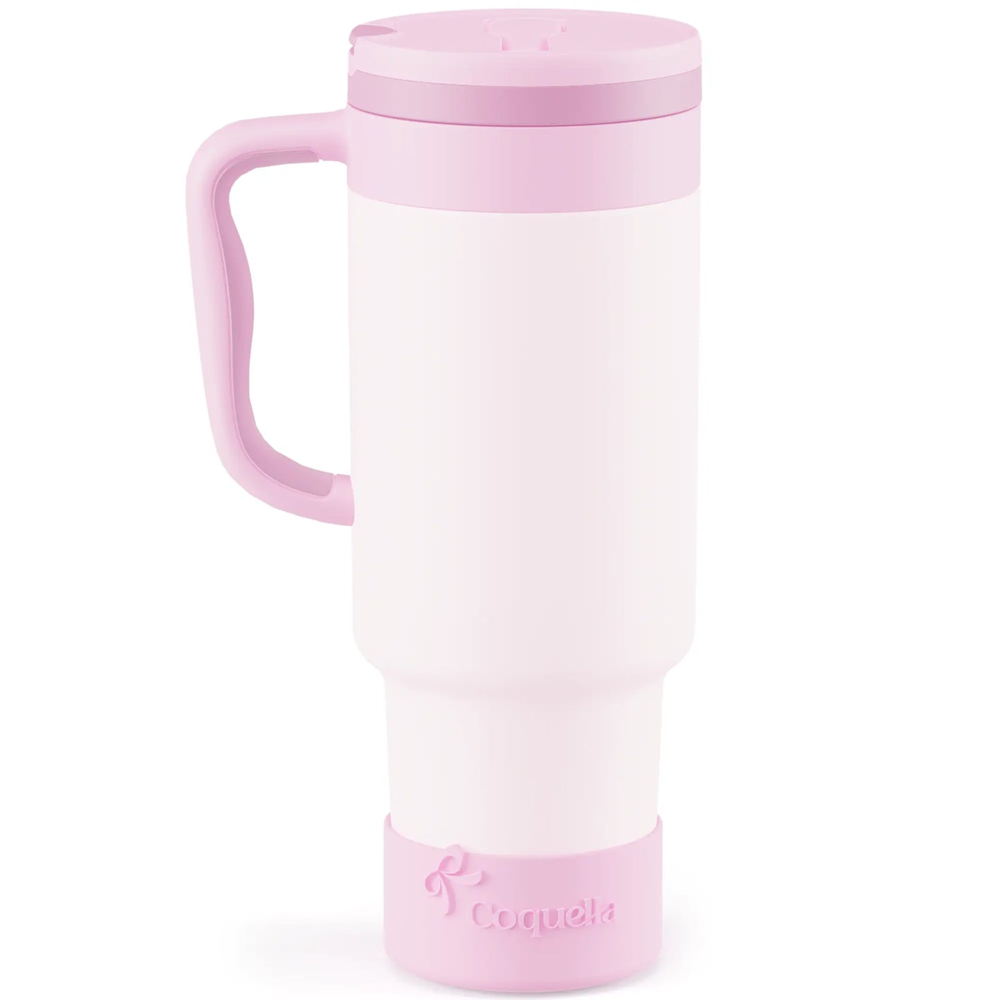 Coquella 40 oz Stainless Steel Insulated Tumbler with Handle and Push-Button Straw Lid, BPA-Free Travel Cup for Gym and Office, Leakproof Design with Silicone Boot, Pink (Rose Quartz)