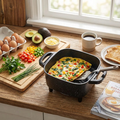 Multifunctional Square Electric Griddle with Nonstick Coating and 5-Level Adjustable Temperature Control for Stir-Frying, Deep-Frying, and Simmering - Easy-to-Clean Kitchen Appliance