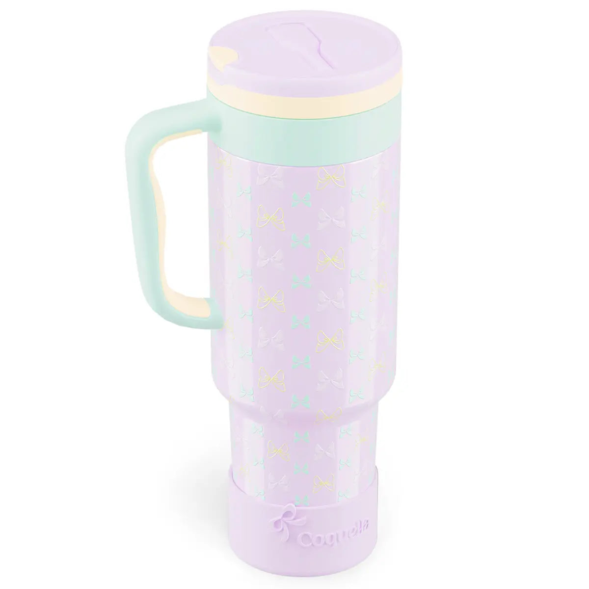 Coquella 40 oz Stainless Steel Insulated Tumbler with Handle and Push-Button Straw Lid, BPA-Free Travel Cup for Gym and Office, Leakproof Design with Silicone Boot, Pink (Rose Quartz)
