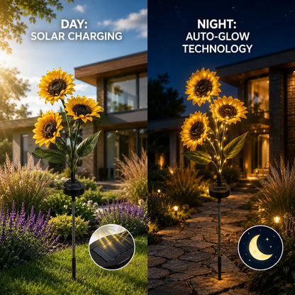 2-Pack Solar LED Sunflower Garden Lights with Realistic Floral Design, Soft Night Glow, IP65 Waterproof, Energy-Efficient All-Weather Outdoor Lamps for Yards and Patios