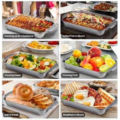 Set of 2 Extra Large Non-Stick Stainless Steel Baking Pans with Lids - 16" x 10" x 3" Rectangular Oven Trays for Desserts, Bread, and Seafood - Ideal for Grilling and Buffet Serving - Oven Safe and Spacious Design - Perfect Mother's Day Gift