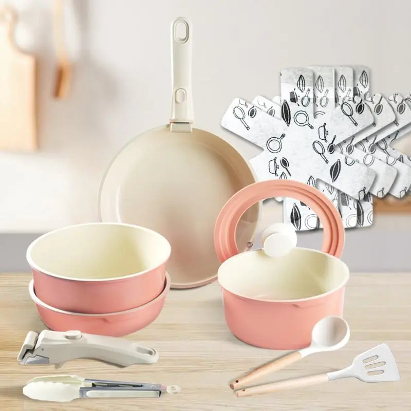 Portable Detachable Handle Aluminum Alloy Cookware Set with Lid and Frying Pan, Complete Kitchen Cooking Pots and Pans Collection