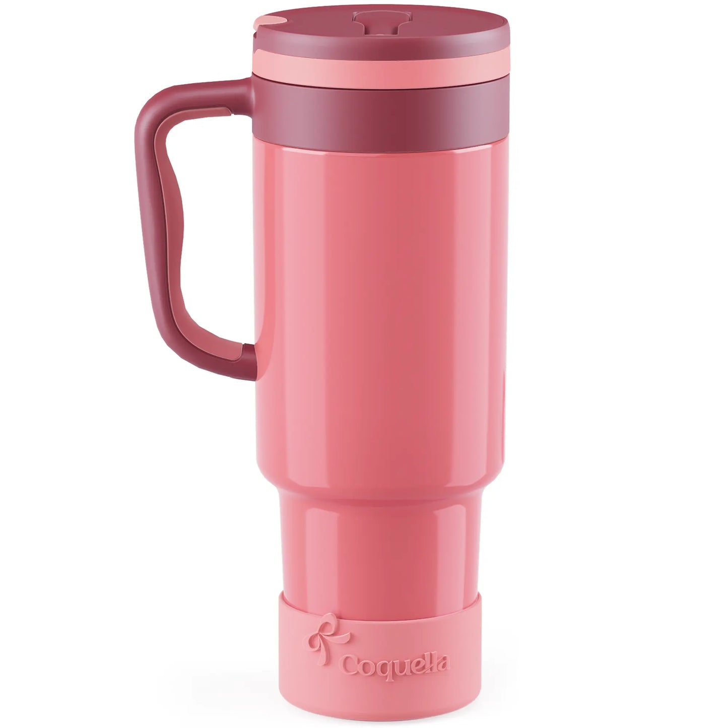 Coquella 40 oz Stainless Steel Insulated Tumbler with Handle and Push-Button Straw Lid, BPA-Free Travel Cup for Gym and Office, Leakproof Design with Silicone Boot, Pink (Rose Quartz)