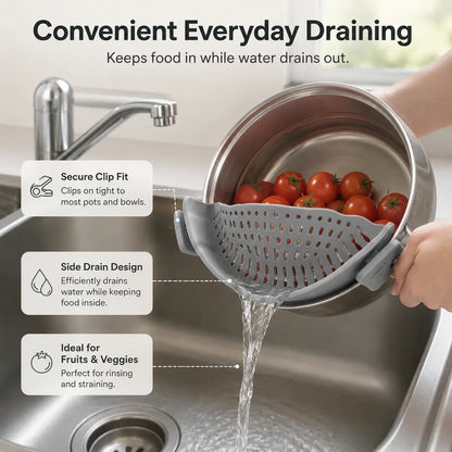 Silicone Clip-On Colander and Strainer for Pots, Pans, and Bowls - Ideal Kitchen Tool for Draining Pasta and Vegetables
