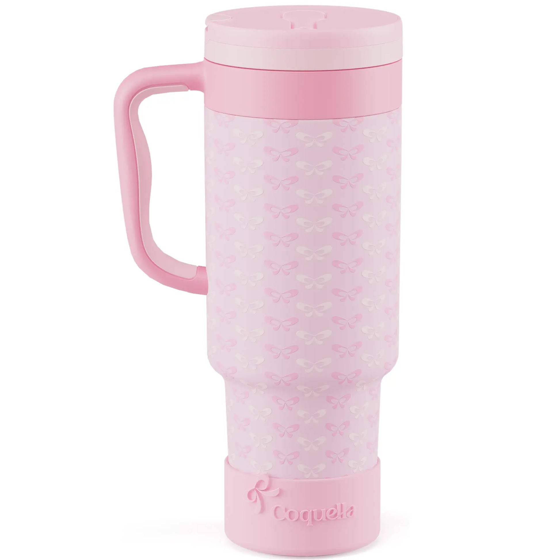 Coquella 40 oz Stainless Steel Insulated Tumbler with Handle and Push-Button Straw Lid, BPA-Free Travel Cup for Gym and Office, Leakproof Design with Silicone Boot, Pink (Rose Quartz)