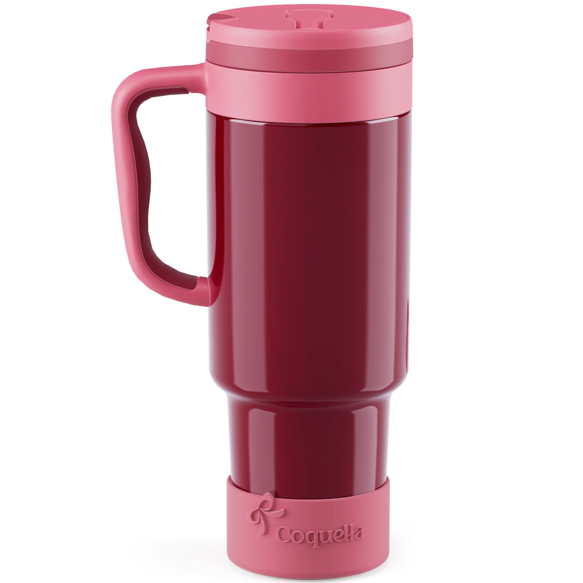 Coquella 40 oz Stainless Steel Insulated Tumbler with Handle and Push-Button Straw Lid, BPA-Free Travel Cup for Gym and Office, Leakproof Design with Silicone Boot, Pink (Rose Quartz)