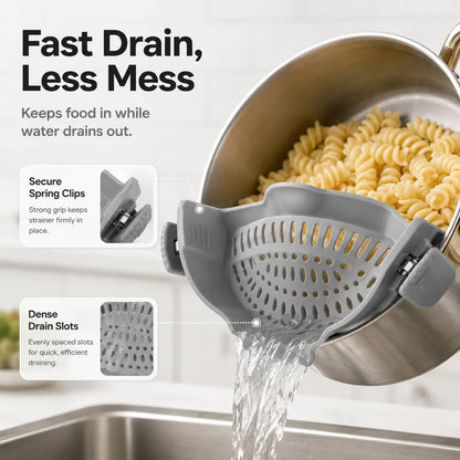 Silicone Clip-On Colander and Strainer for Pots, Pans, and Bowls - Ideal Kitchen Tool for Draining Pasta and Vegetables